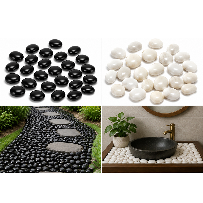 Aquarium Planting Ideas - Wit & Zwart Gepolijste Rivierstenen 200g-400g,